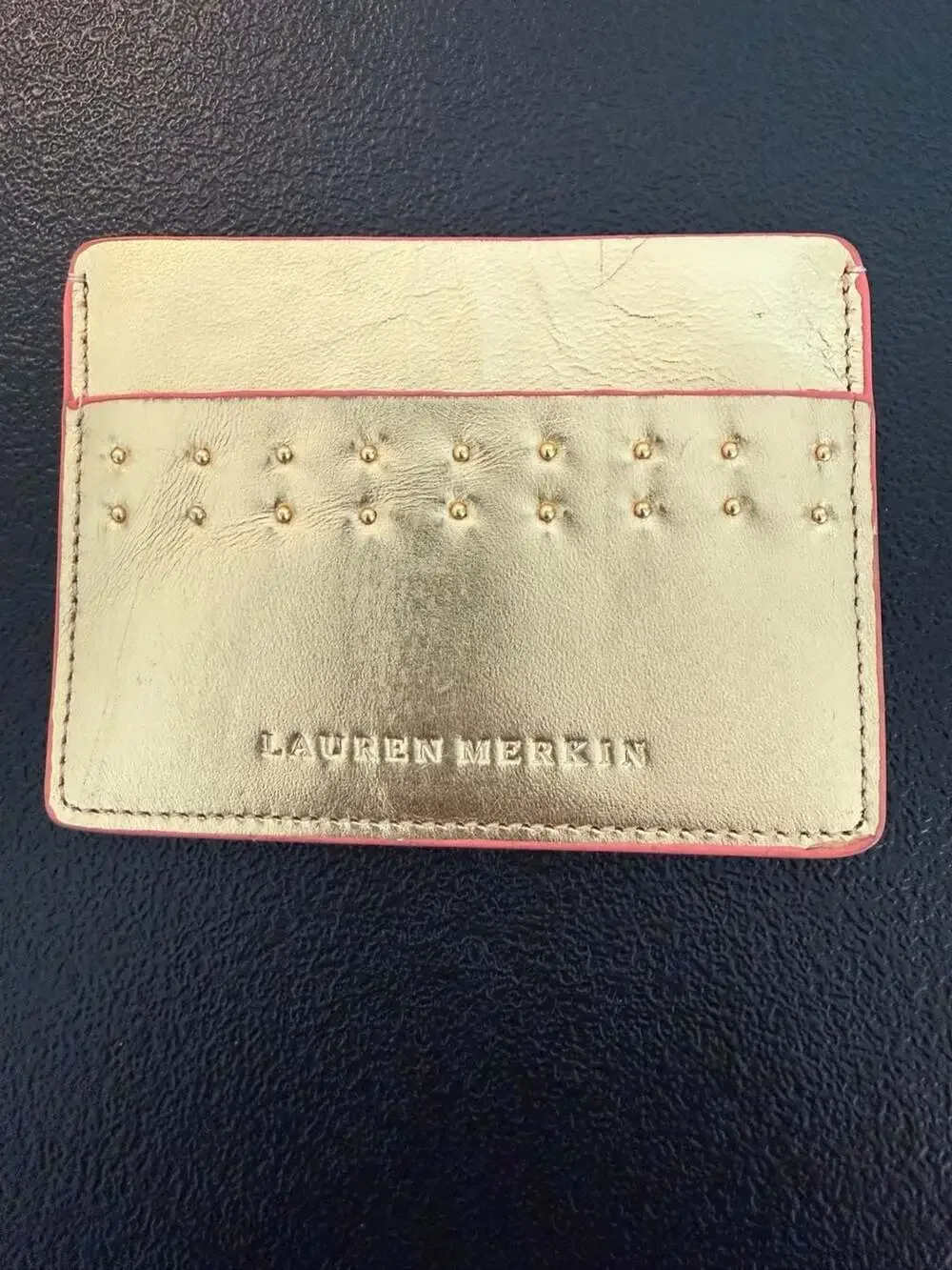 Lauren‎ Merkin Gold Leather Studded Card Holder